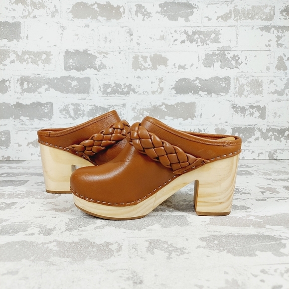 New Dolce Vita Hila Brown Leather Block Heel Slide In Clogs C131 - Picture 4 of 10